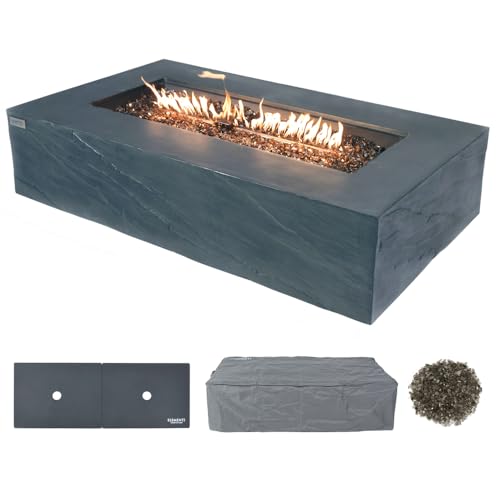 Capetown Concrete Fire Pit 55.9" x 31.9" Patio Firepit Includes Fire Glass Modern Fire Pits & Outdoor Fireplaces for Garden, Deck, Indoor & Outdoor Heating