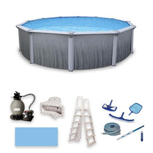 Blue Wave Martinique 24-Feet Round 52-Inch Deep 7-Inch Top Rail Metal Wall Swimming Pool Package Metallic