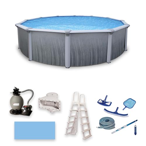 Blue Wave Martinique 24-Feet Round 52-Inch Deep 7-Inch Top Rail Metal Wall Swimming Pool Package Metallic