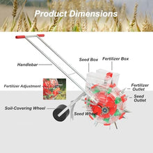 Seed Sower & Fertilizer Applicator, Push Seeder, Featuring Visible Dual Hoppers, Walk-Behind Seeder for Planting Corn Cotton Soybean Peanut(7-Nozzle)