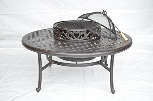 Nassau Outdoor Patio Ice Tea BBQ Fire Pit Round Coffee Table 52" Cast Aluminum