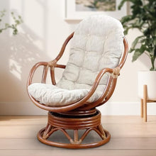 Wickerix Bali Lounge Swivel Rocking Chair with Cream Cushion Natural Rattan Wicker Handmade, Colonial