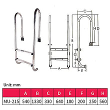 Swimming Pool Handrail 304 Stainless Steel Pool Ladder for Garden Backyard Pools Tube Wall Thickness 1mm 250lbs Load Capacity/Silver / 2 Step (Silver 2 Step)