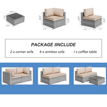 Shintenchi 7 Piece Outdoor Patio Furniture Set with Silver PE Rattan, Khaki
