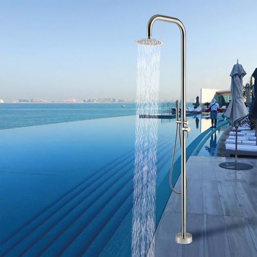 HUXUZYDY Freestanding Outdoor Shower Set, Stainless Steel with Silicone Anti-Blocking Nozzle, Ideal for Backyard and Garden Use,