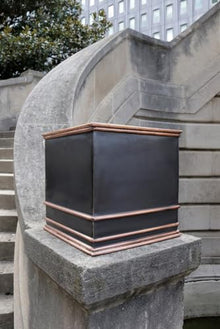 Garden Artisans Zarif Elegant 17 Inch Square Copper Planter Grey Finish With Copper Highlights