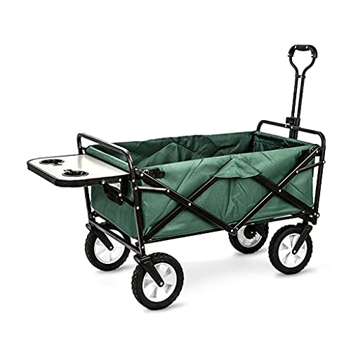Garden Carts Outdoor Carts Wagons Beach Cart Folding Wagon Folding Portable Outdoor Four-Wheeled Camper All Terrain Wagon with Dining Table Wagons (Dark Green 85 * 50cm)