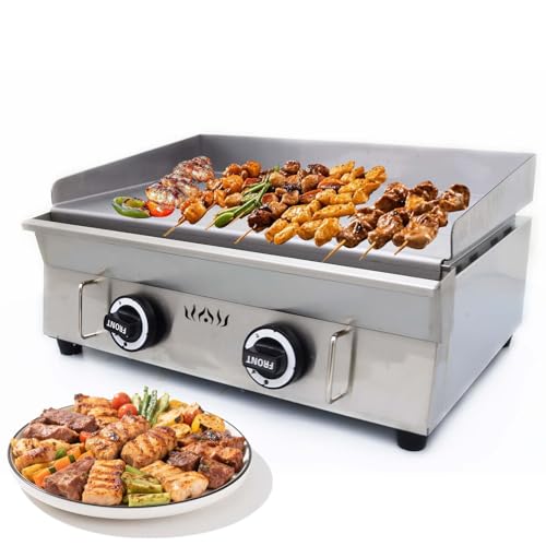 JARYANNIX 2800Pa 22" x 13.4" Stainless Steel Commercial Home Gas Grill Griddle, LPG Countertop Flat Top Grill with 6MM Thick Steel Plate, Ideal for Camping, Outdoor and Kitchen Use