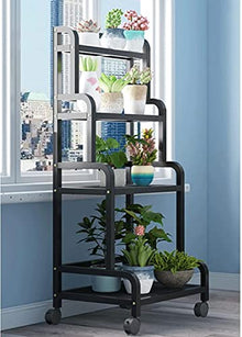 ZOCWJK Indoor Plant Stand Rolling Plant Shelf, 4 Tier Tall Flower Stand Ladder Flower Pots Holder with Rear Bar,Corner Plant Storage Display Rack for Balcony Living Room Garden,A-50x50x140cm