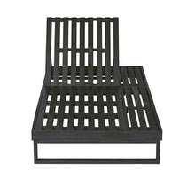 Merax 2 Piece Black Acacia Wood Chaise Lounge with 4-Inch Dark Grey 3-Fold Cushion Set, 4-Position Adjustable Outdoor Patio Lounger with Flat Side Surface, for Poolside