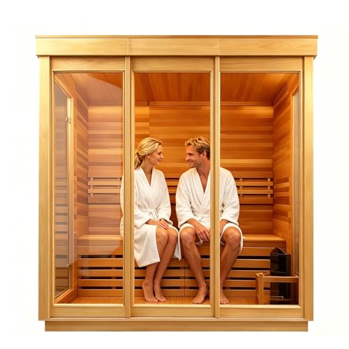 AMOCANE Outdoor 3-4 Person Steam Sauna, Canadian Hemlock Saunas Room for Home Spa, ETL 6KW Sauna Heater 220V/195℉, Traditional Backyard Saunas Spa Heater with Rocks, Towel Rack (70.9L*47.2W*74.8H)