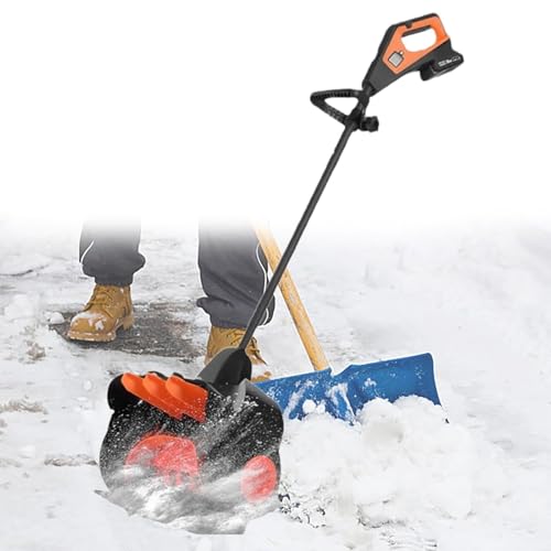 Snow Thrower Power Shovel DC 21V Upgraded Design, Cordless Rechargeable, Lightweight 41cm Width 15cm Depth, 10m Throwing Distance, Electric Snow Shovel
