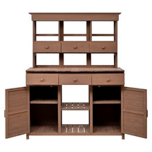 65.7" Tall Garden Potting Bench Table with Hutch, Outdoor Patio Storage Workstation, Featuring 3 Shelves, 6 Drawers, 2 Bottom Cabinets & Side Hooks - Ideal for Mudroom, Doorway (Brown, 65.7'' H)
