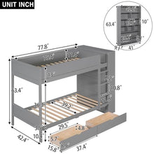 KTATK Twin Over Twin Bunk Bed with Storage Drawers and Cabinet Gray