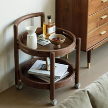 DINBOZ26X Living Room Table Wheeled Wooden Sofa Side Table Movable Small Round Retro Minimalist Trolley Storage Shelf Outdoor Side Table(Large)