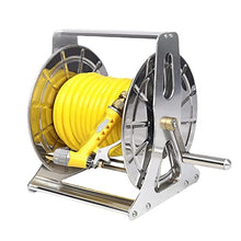 FKTHYO Heavy Duty Garden Hose Reel Industrial Stainless Steel Hose Holder Garden Hose Reel Wall Mounted Water Hose Reel with Crank, Garden Hose Nozzles 1/2" Hose