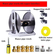 FKTHYO Portable Stainless Steel Hose Reel, Wall Mount Metal Hose Holder Garden Water Pipe Rack, Floor Standing Bracket Pipe Storage for Yard Lawn Farm Patio (B)