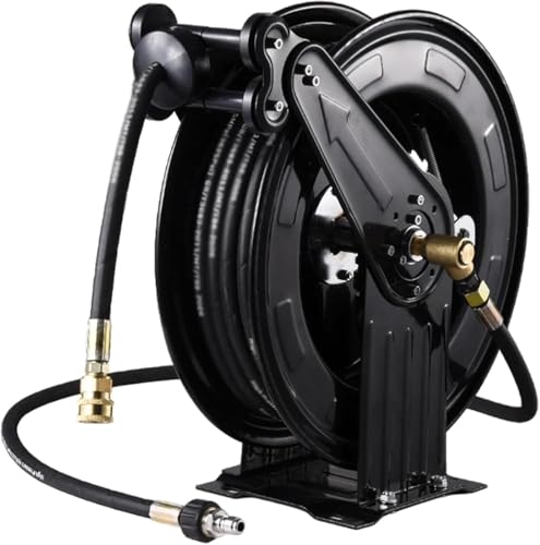 Retractable Air Hose Reel, Hose Reel for Pressure Washer, with Double Arm Hose Reel, 180° Swivel Ceiling/Wall Mount, Pressure Washer Drum, for Water/Air/Oil (50FT)