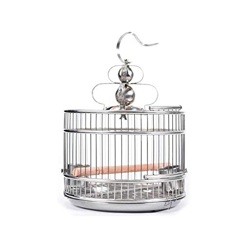 Solid Silver Stainless Steel Birdcage Hanging Birdhouses with Stand Bar Garden Decor Small Animals Cage (32cm)