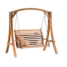 Benzara Outdoor Swing Support Loveseat Chair Teak Brown