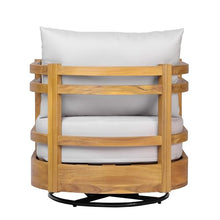 Merax Outdoor Patio Swivel Acacia Wood Chair with 360° Rotation, Water-Resistant Thick Cushions & Removable Cover, 400 Lbs Weight Capacity Lounge Chair for Deck, Backyard, Garden, Teak + Gray