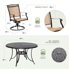 Hanover Fontana 5-Piece Patio Dining Set with Tan Sling Swivel Rocker Chairs and 48" Round Table