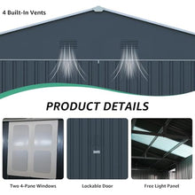 13x20 FT Large Metal Garage Shed with Double Doors, Dark Grey