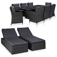 WHOPBXGAD 11 Piece Patio Dining Set Outdoor Furniture Poly Rattan Black Garden Poolside Dining Table with 8 Chairs 2 Sunbeds Weather Resistant Waterproof