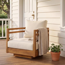 Christopher Knight Home Tess Outdoor Acacia Wood Swivel Accent Chair with Cushions, 360° Rotating Lounge Chair Outdoor with Open-Frame Armrests, Outdoor Swivel Chair for Garden, Teak + Beige