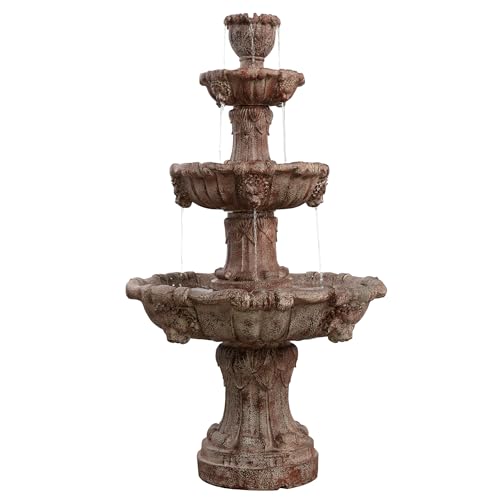Three-Tier Antique Outdoor Fountain, Classic Cascading Water Feature for Garden, Patio and Yard, Decorative Vintage Style Resin Water Fountain, 55.9 Inch Tall