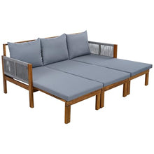 Merax Outdoor Daybed, 3 Seat Patio Sofa Bed with Waterproof Cushions, Pull-Out Mechanism & Rope-Woven Armrests, for Garden, Balcony, Poolside, Grey