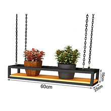 KAJIAO Industrial Wine Racks Bottle Holder Ceiling Creative Plant Railing Shelf with Solid Wood Board and Iron Frame, Hanging Flower Pot Rack Storage Stand for Bar Flower Shop Balcony(60x25x15CM)