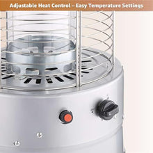 46,000 BTU Steel Round Commercial Propane Outdoor Patio Heater with Glass Flame Tube and Protective Mesh – Freestanding Portable Design with Wheels for Patio, Deck, Restaurant, Poolside, Events
