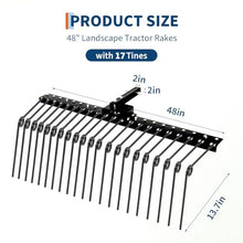 Garvee 48 Inch Durable Pine Straw Rake Steel Spring Landscape Rake Fits 2" Receiver for Lawn Tractors or ATV/UTV, Black