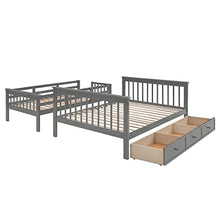 MERITLINE Twin Over Full Bunk Bed with Storage Drawers, Shelves, Guardrails, and Stairs Grey