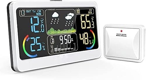 JDXQBLD 150M Wireless Weather Station Chargeable Room Thermomether Hygrometer with Weather Forecast Big LCD Display
