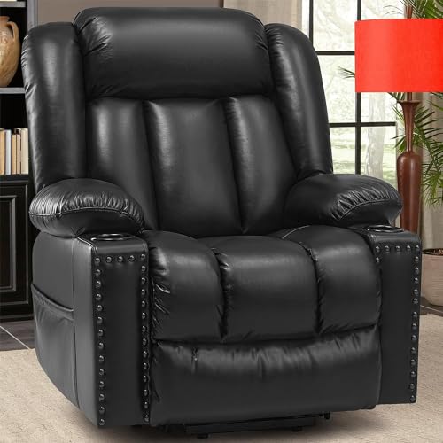 UOPYNE PU Leather Power Lift Recliner Chair with Massage, Heated, Black