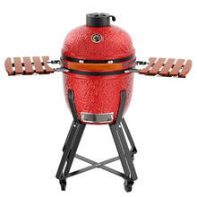 HAUSVITA 18‘’ Ceramic Grill, Portable Camping Grill with Cart and Side Shelves, Tabletop Barbecue Grill for Home Party and Outdoor Backyard Cooking, Blaze Red