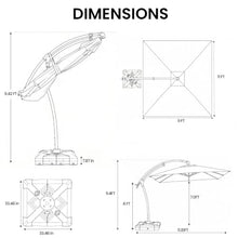 OROTLECT 9' X 11' Outdoor Cantilever Umbrella with Counter Weights Base