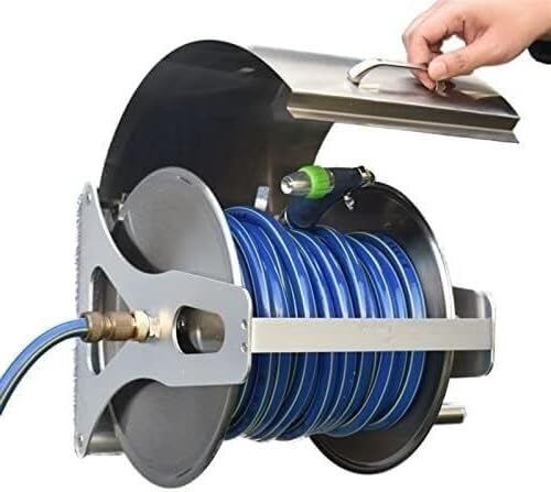 Hose Reel Cart Stainless Steel Water Pipe Reel With Lid, Wall Mounted/Floor Mounted Metal Hoses Storage Stand For Garden Hoses(40m)