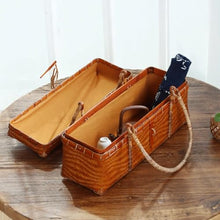 FENOKD Picnic Basket Retro Bamboo Woven Handheld Basket Food Storage Box Extra Large Capacity Picnic Basket for Picnics and Road Trips Outdoor Camping ，A-Large