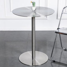 Round Bar Table,Silver High Top Table,Stainless Steels Pub Table with Non-Slip Stable Base, Modern Style Cocktail Tables for Parties, Living Room, Kitchen, Dining Room, Bistro Table / Tall Table ( Siz
