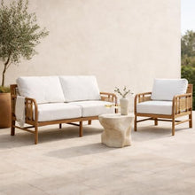 Hives & Honey Westwood Outdoor Loveseat, 58" Grade-A Teak Patio Sofa with Handwoven Rope, Quick-Dry Cushions, Modern Outdoor Seating, White