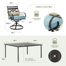 Hanover Montclair 7-Piece Outdoor Dining Set with 6 Swivel Rockers and Blue Cushions