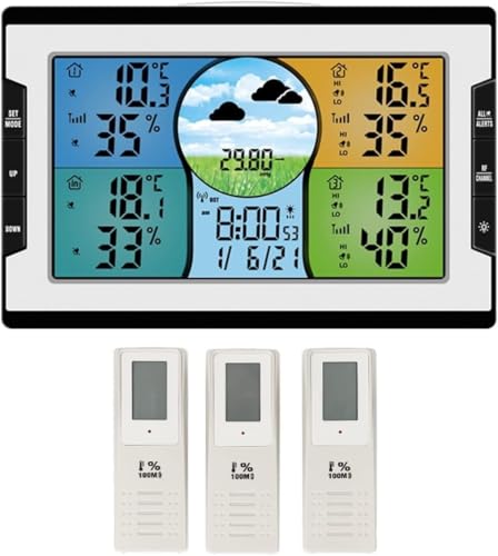 Weather Station, Digital Clock Temperature & Humidity Indicator with Warning Alarm Meteorological Station Weather Forecast Clock, for Home Garden