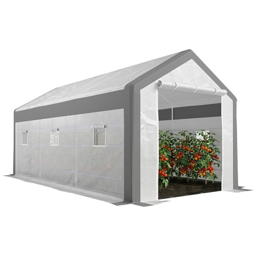 Outsunny 20' x 10' x 9' Walk-in Greenhouse with 6 Roll-up Windows White
