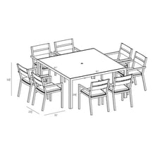 Lakeview Outdoor Designs Calm Bay 9 Pc Square Aluminum Dining Set in Black/Spectrum Indigo