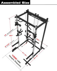 EonfitOmni Power Rack Home Gym Power Cage with Pulley System Cable Crossover LAT Pulldown Fitness Machine Red
