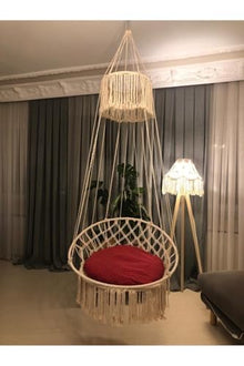 Macrame Swing Hammock Chair Handmade Cotton Rope 330.8 lb Capacity Scandinavian Style for Indoor Outdoor - Ecru