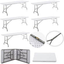 BTEXPERT Set of 5, 8-Foot - 96" Long White Plastic Folding Table Portable 30" Wide, 29" High, Indoor Outdoor Events Banquet Dining Party Patio